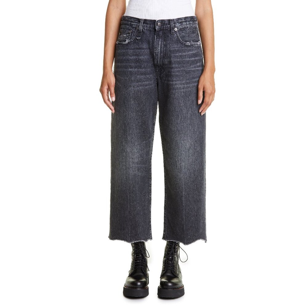 R13 Women's Wide Leg Cropped Jeans - Washed Black